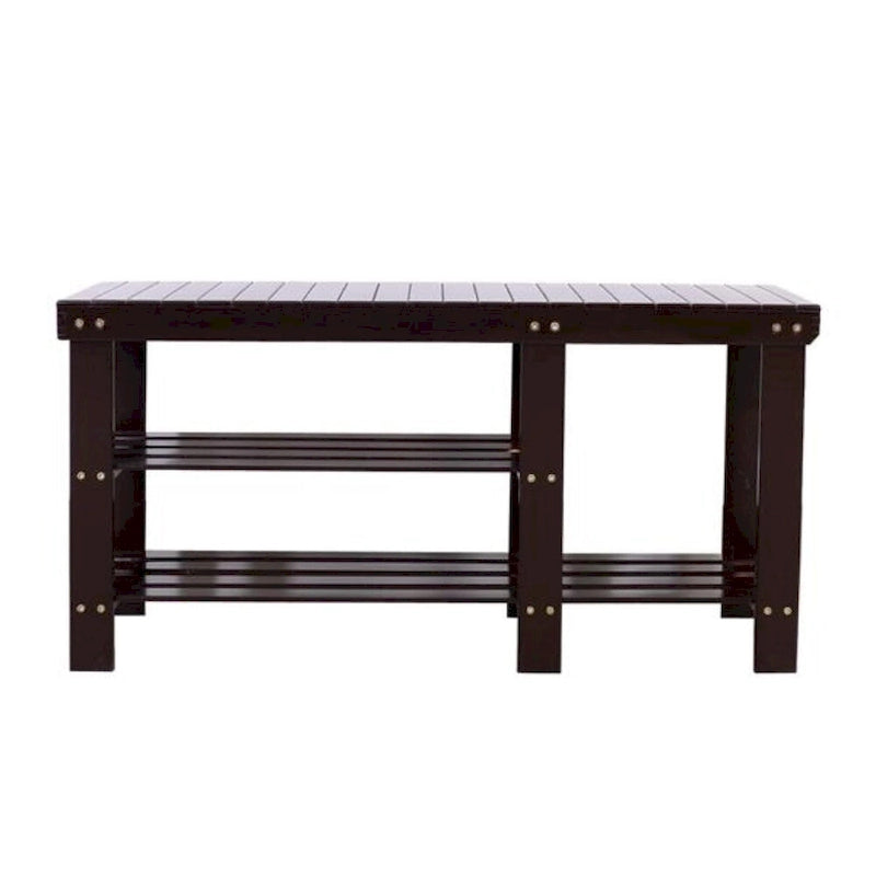 90cm Strip Type Bamboo Stool Shoe Rack with Boots Compartment Coffee - 35.43 x 11.02 x 17.72