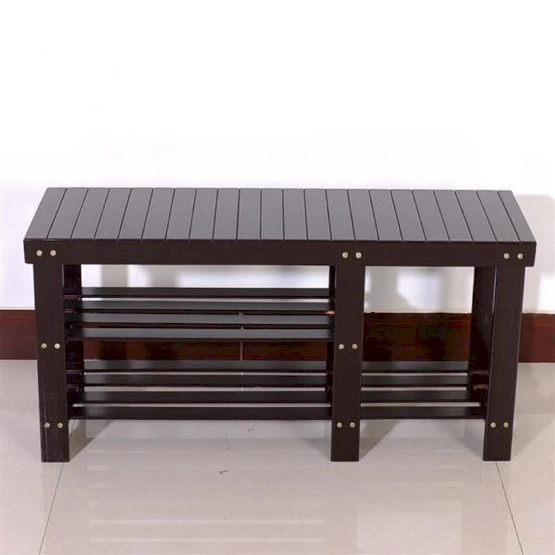 90cm Strip Type Bamboo Stool Shoe Rack with Boots Compartment Coffee - 35.43 x 11.02 x 17.72