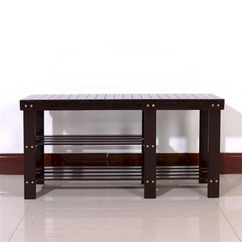 90cm Strip Type Bamboo Stool Shoe Rack with Boots Compartment Coffee - 35.43 x 11.02 x 17.72