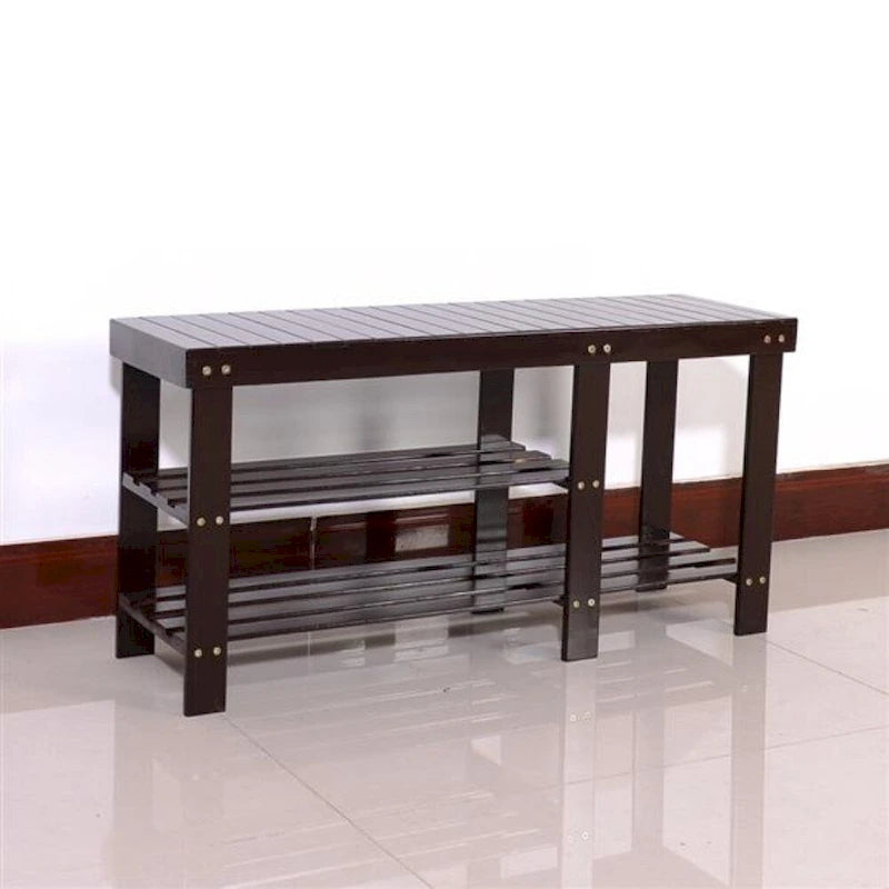 90cm Strip Type Bamboo Stool Shoe Rack with Boots Compartment Coffee - 35.43 x 11.02 x 17.72