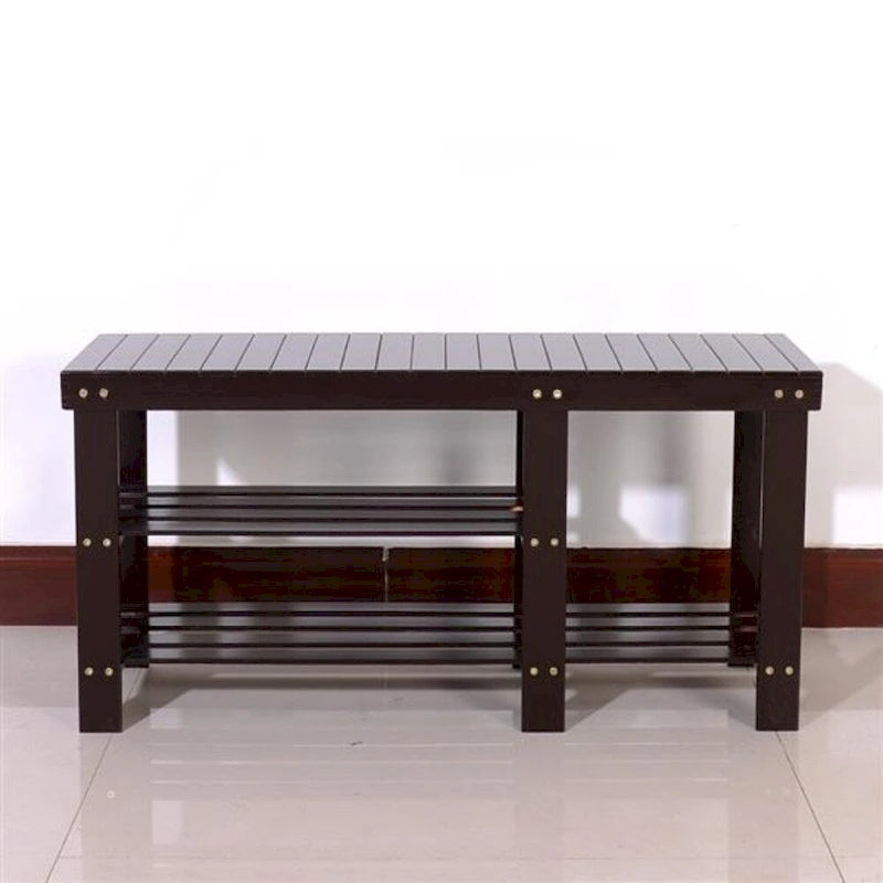 90cm Strip Type Bamboo Stool Shoe Rack with Boots Compartment Coffee - 35.43 x 11.02 x 17.72