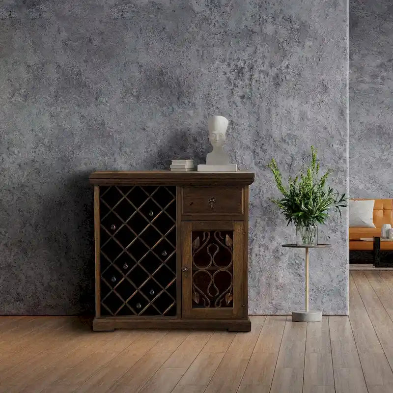 Handmade Solid Reclaimed Barn Wood & Forged Iron Hardware Wine Floor Cabinet - 40" Height