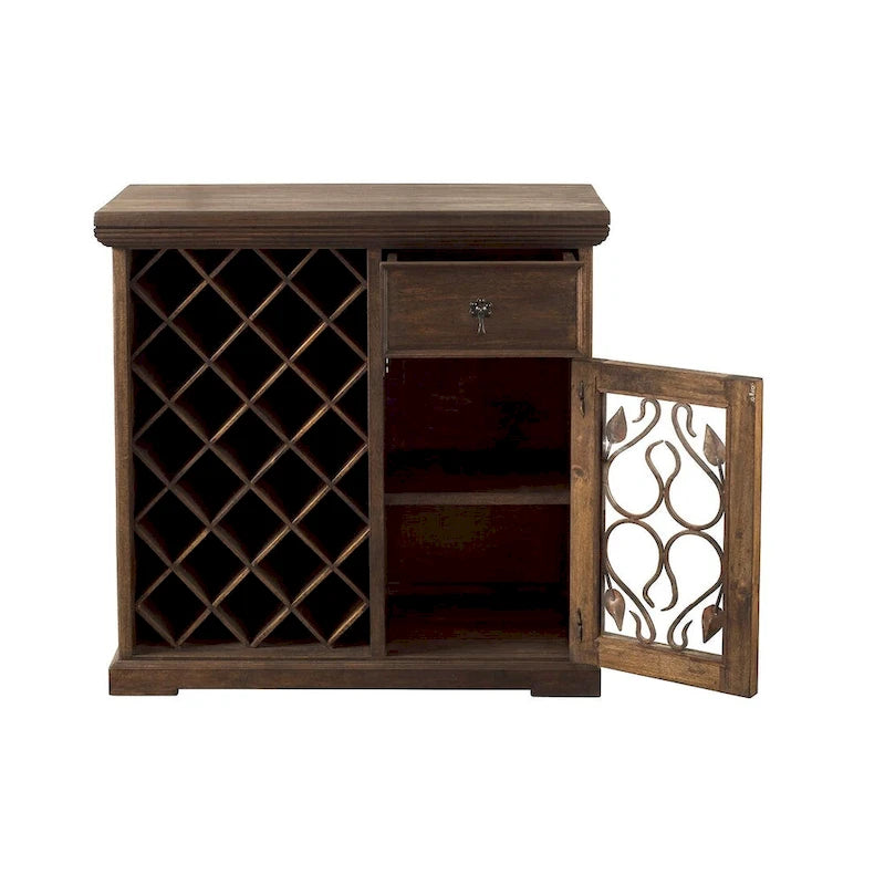 Handmade Solid Reclaimed Barn Wood & Forged Iron Hardware Wine Floor Cabinet - 40" Height