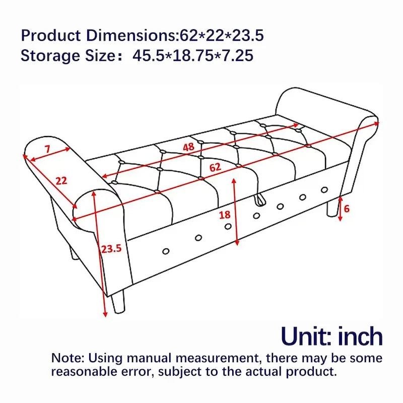 62 Bedroom Tufted Button Storage Bench, Linen Upholstered Ottoman
