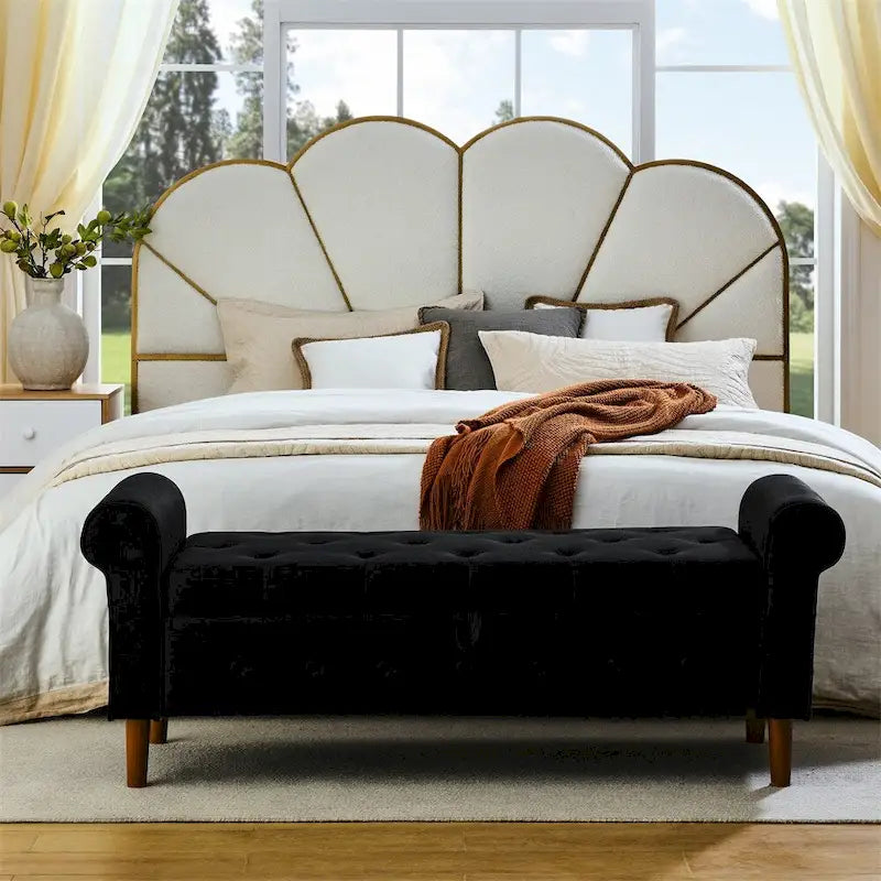 62 Bedroom Tufted Button Storage Bench, Linen Upholstered Ottoman
