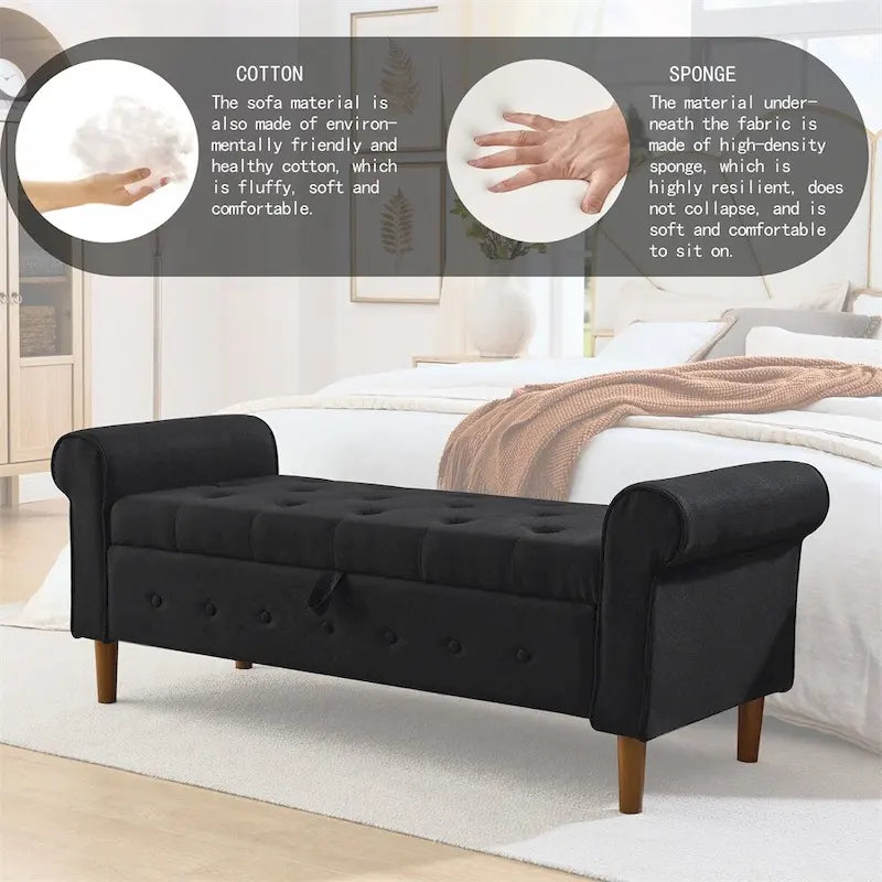 62 Bedroom Tufted Button Storage Bench, Linen Upholstered Ottoman