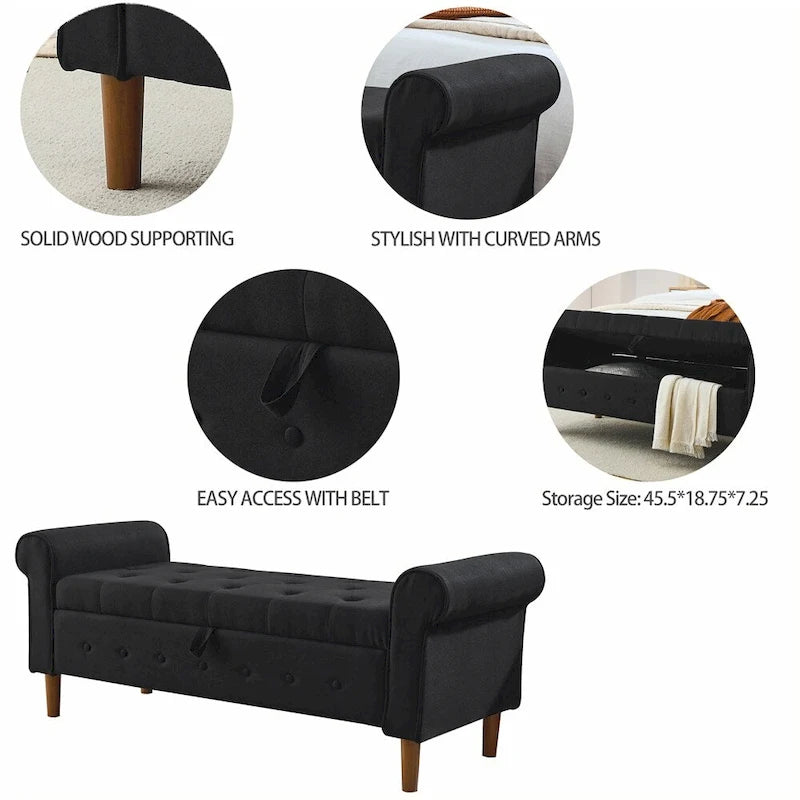 62 Bedroom Tufted Button Storage Bench, Linen Upholstered Ottoman