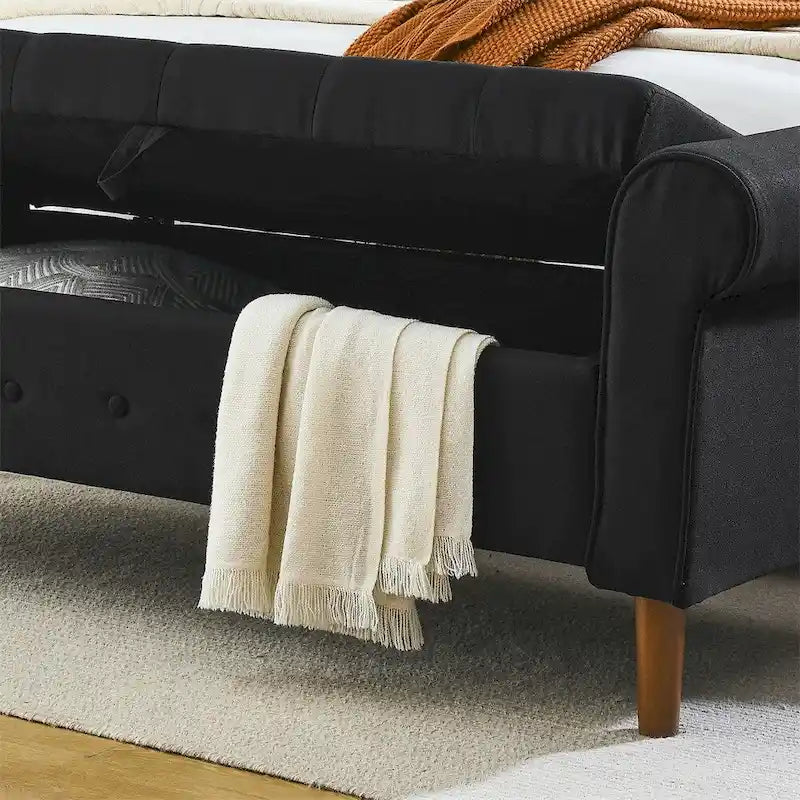 62 Bedroom Tufted Button Storage Bench, Linen Upholstered Ottoman