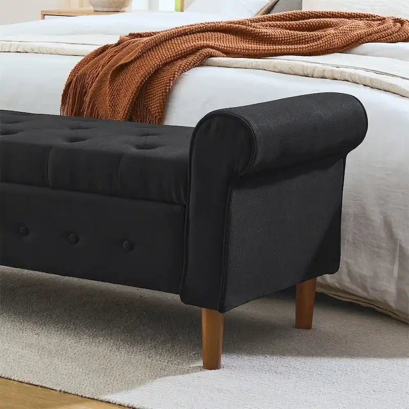 62 Bedroom Tufted Button Storage Bench, Linen Upholstered Ottoman