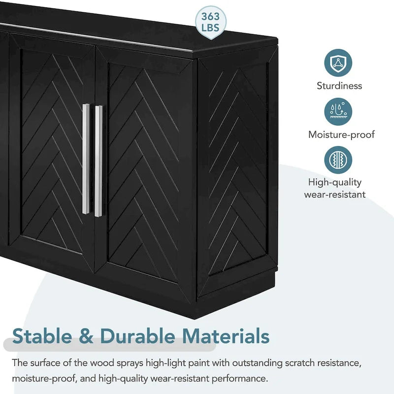 Sideboard with 4 Doors Large Storage Space Buffet Cabinet with Adjustable Shelves and Silver Handles for Kitchen