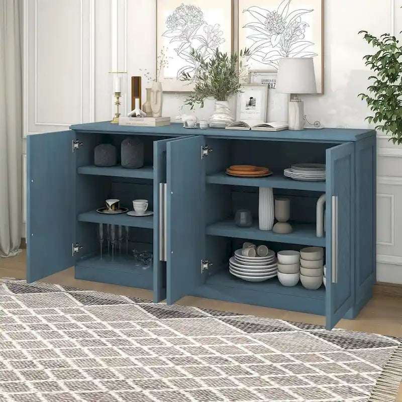 Sideboard with 4 Doors Large Storage Space Buffet Cabinet with Adjustable Shelves and Silver Handles for Kitchen