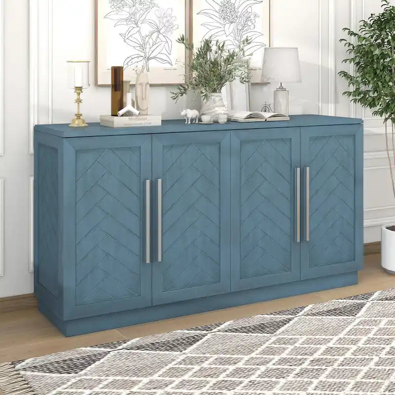 Sideboard with 4 Doors Large Storage Space Buffet Cabinet with Adjustable Shelves and Silver Handles for Kitchen