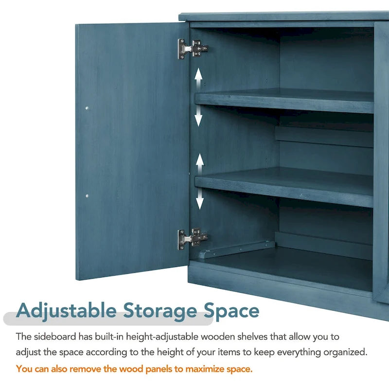 Sideboard with 4 Doors Large Storage Space Buffet Cabinet with Adjustable Shelves and Silver Handles for Kitchen