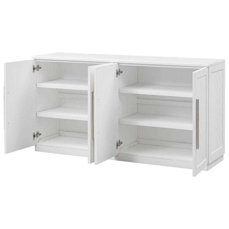 Sideboard with 4 Doors Large Storage Space Buffet Cabinet with Adjustable Shelves and Silver Handles for Kitchen