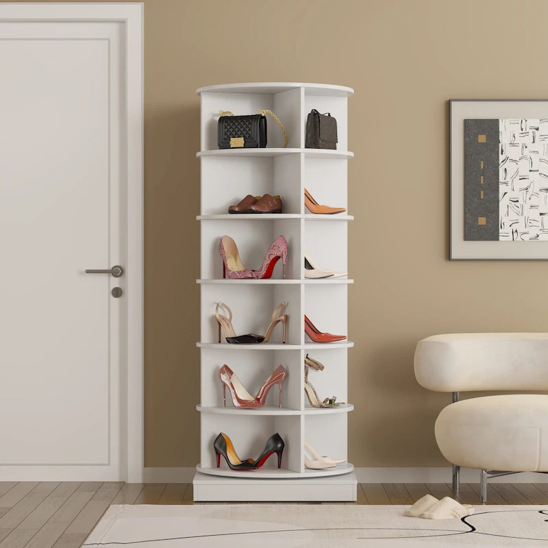 360° Rotating Shoe Cabinet - 6 Tiers, Holds Up to 24 Pairs