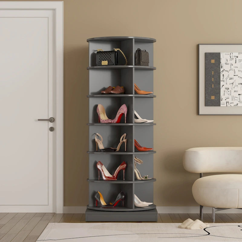 360° Rotating Shoe Cabinet - 6 Tiers, Holds Up to 24 Pairs