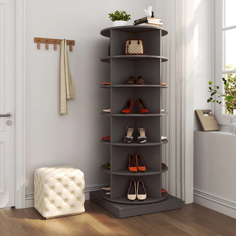 360° Rotating Shoe Cabinet - 6 Tiers, Holds Up to 24 Pairs