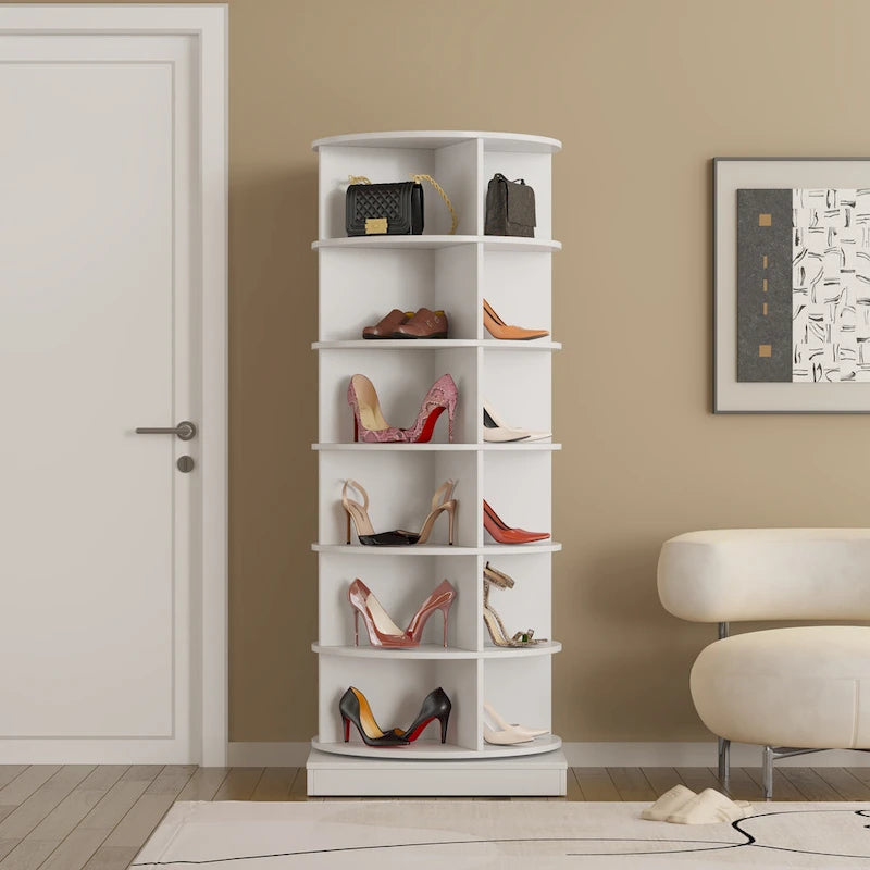 360° Rotating Shoe Cabinet - 6 Tiers, Holds Up to 24 Pairs