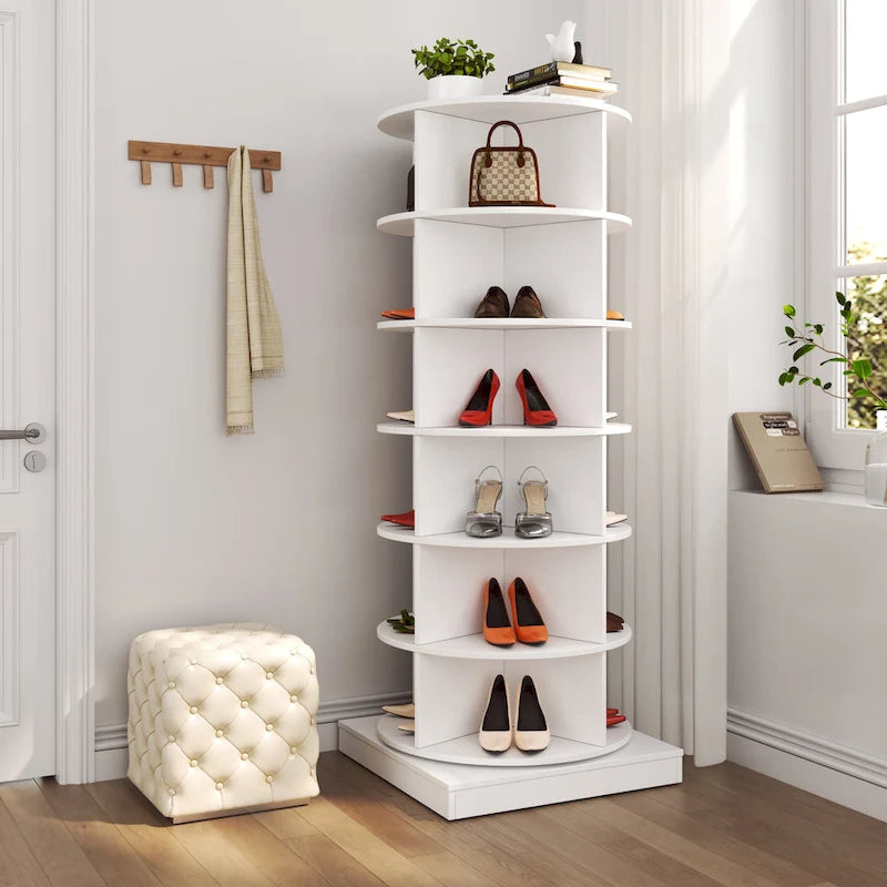 360° Rotating Shoe Cabinet - 6 Tiers, Holds Up to 24 Pairs