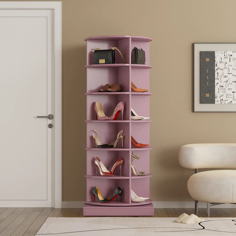 360° Rotating Shoe Cabinet - 6 Tiers, Holds Up to 24 Pairs