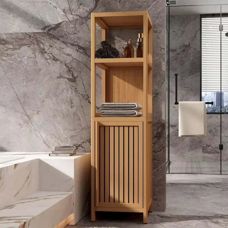 Large Capacity Multifunctional Bamboo Storage Cabinet for Bathroom and Living Room