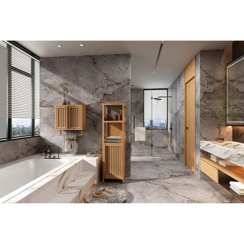 Large Capacity Multifunctional Bamboo Storage Cabinet for Bathroom and Living Room