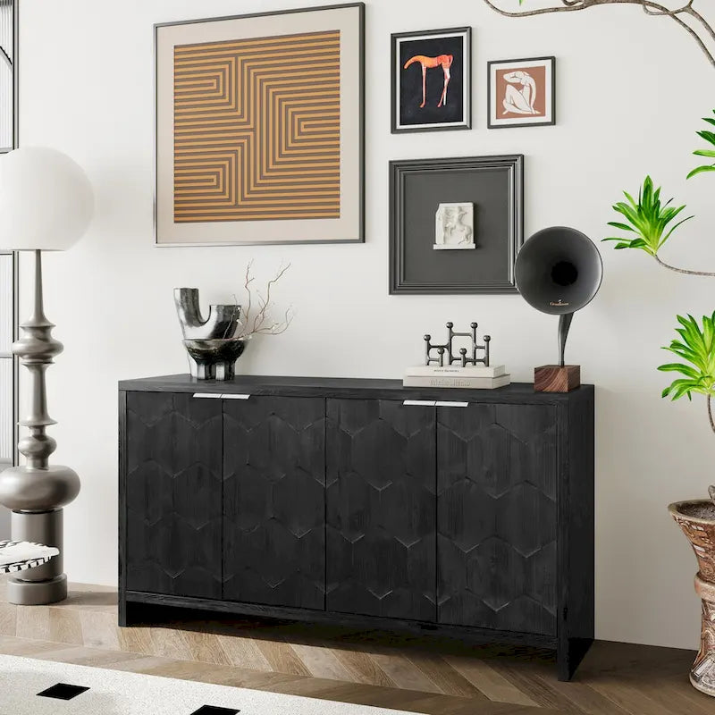 Accent Cabinet Farmhouse Style 4 Door Wooden Cabinet Sideboard Buffet Server Cabinet Storage Cabinet, for Living Room