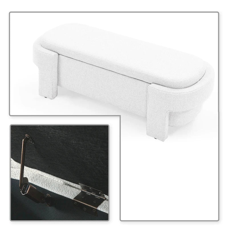 French Minimalist Fabric Upholstered Storage Bench with Four Upholstered Legs
