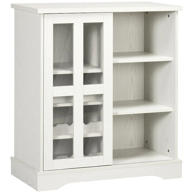 Modern Buffet Cabinet with Wine Racks, Sliding Glass Door & Storage Shelves