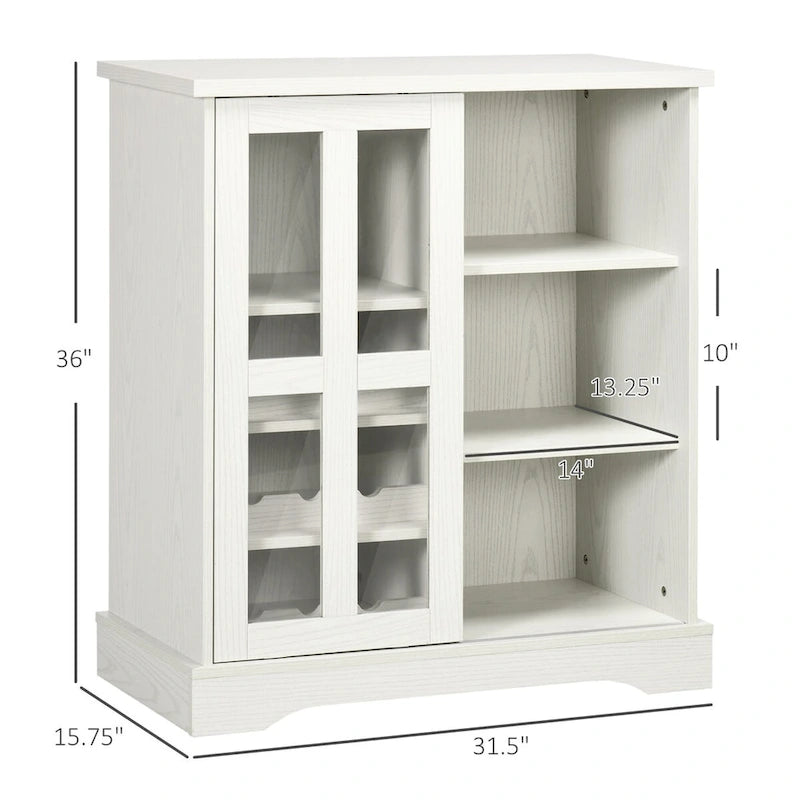 Modern Buffet Cabinet with Wine Racks, Sliding Glass Door & Storage Shelves
