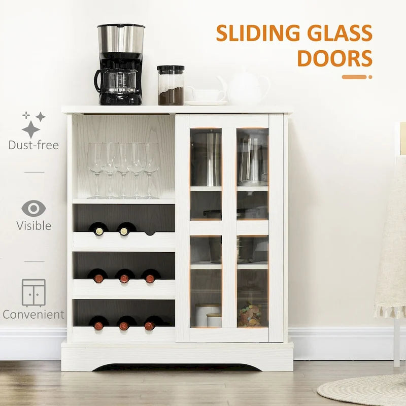 Modern Buffet Cabinet with Wine Racks, Sliding Glass Door & Storage Shelves