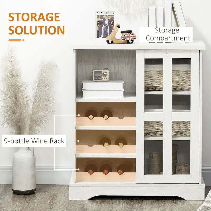 Modern Buffet Cabinet with Wine Racks, Sliding Glass Door & Storage Shelves