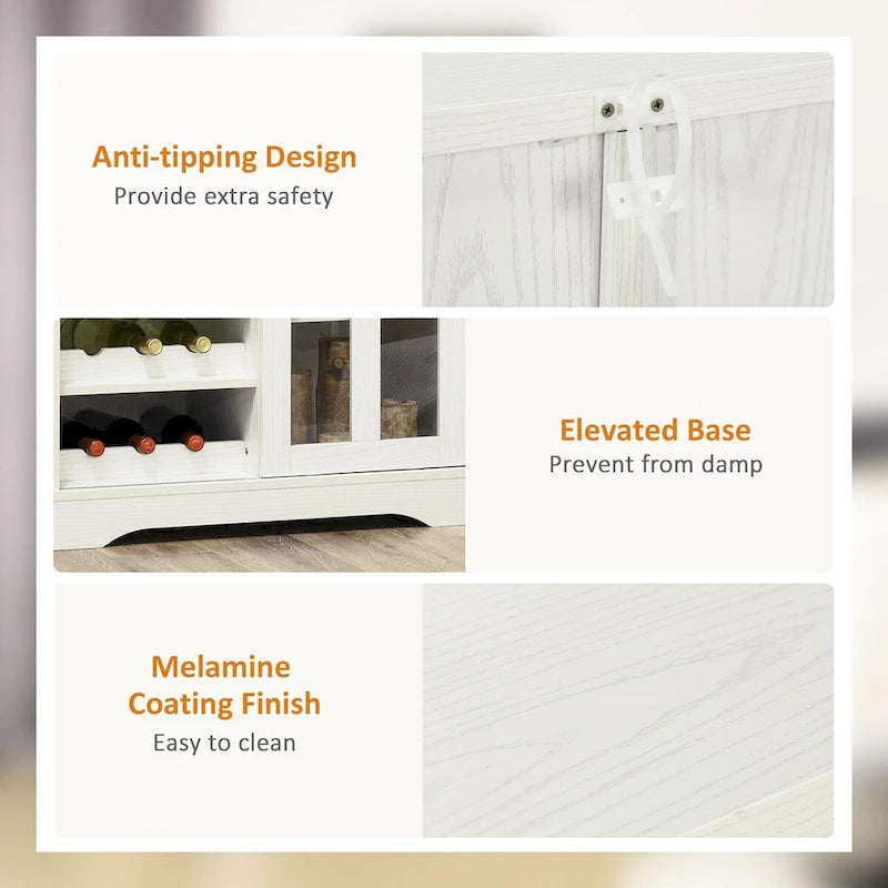 Modern Buffet Cabinet with Wine Racks, Sliding Glass Door & Storage Shelves