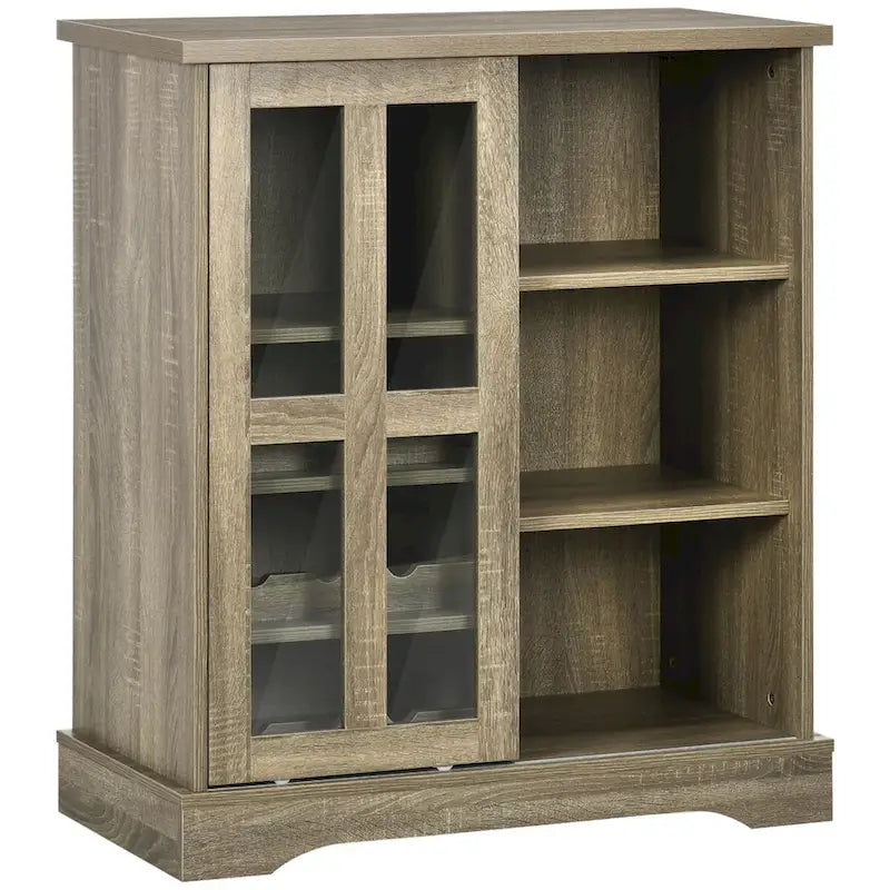 Modern Buffet Cabinet with Wine Racks, Sliding Glass Door & Storage Shelves