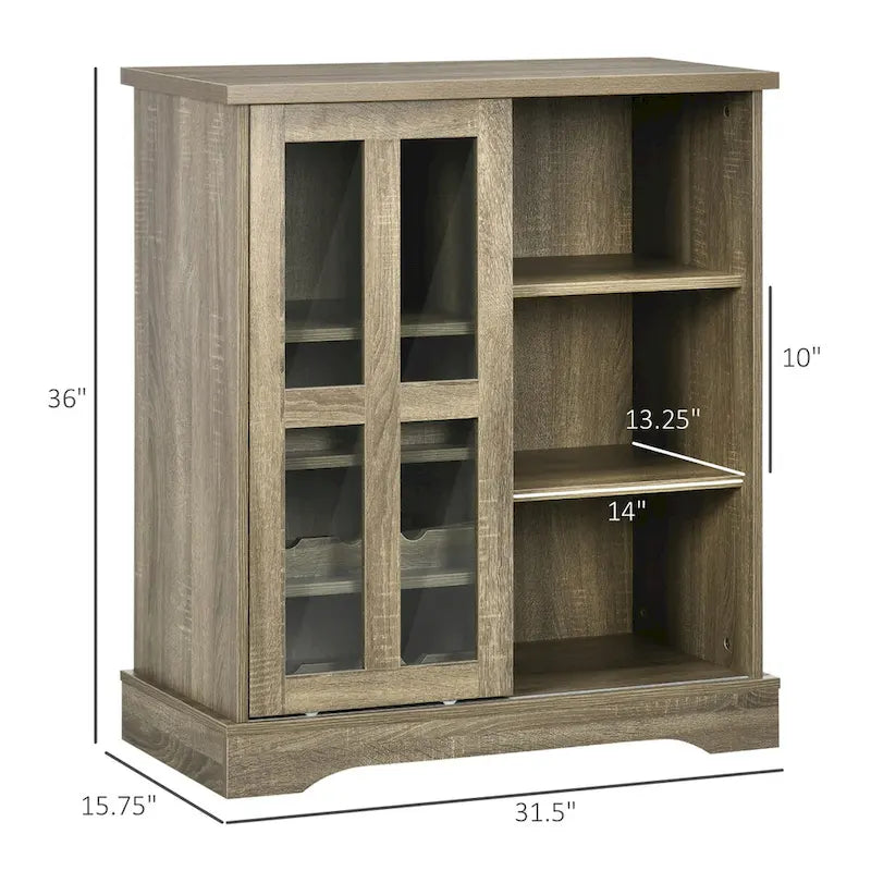 Modern Buffet Cabinet with Wine Racks, Sliding Glass Door & Storage Shelves