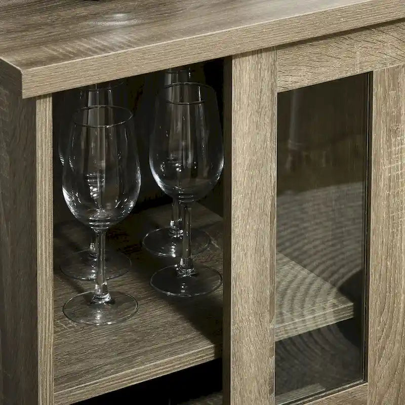 Modern Buffet Cabinet with Wine Racks, Sliding Glass Door & Storage Shelves