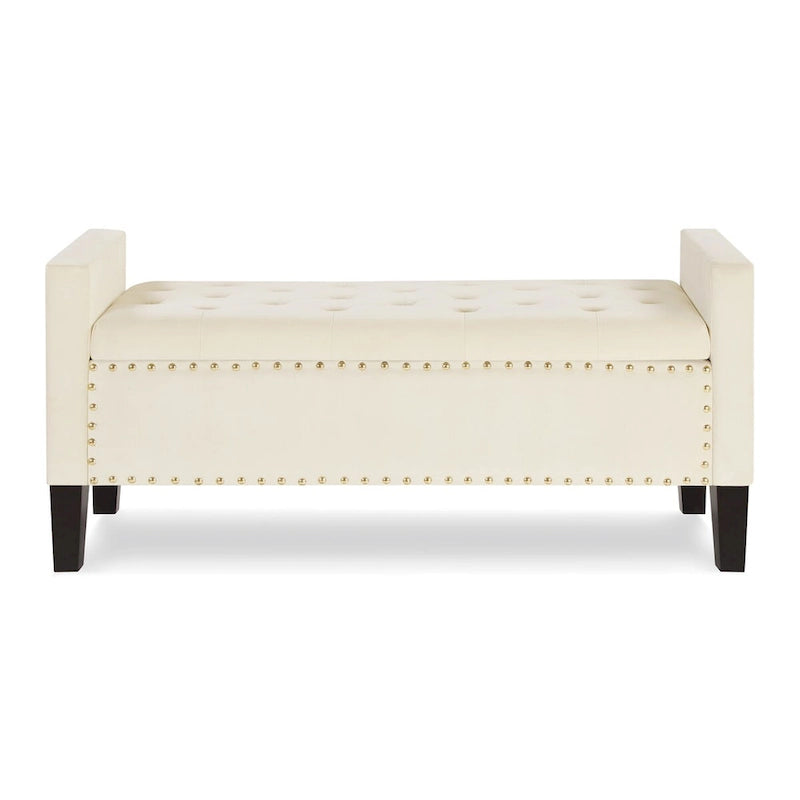 Upholstered Tufted Button Storage Bench with Nailhead Trim