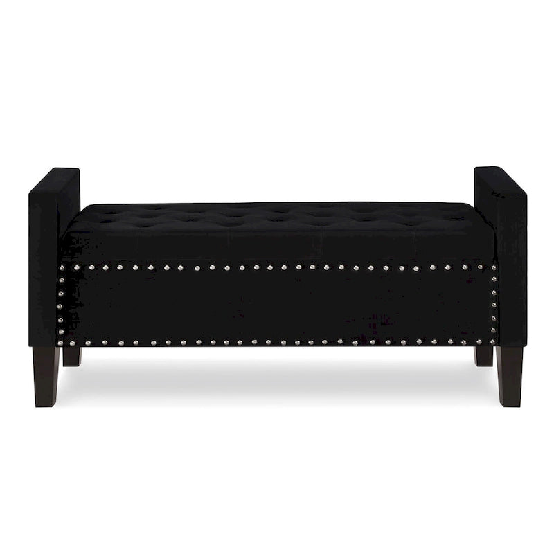 Upholstered Tufted Button Storage Bench with Nailhead Trim
