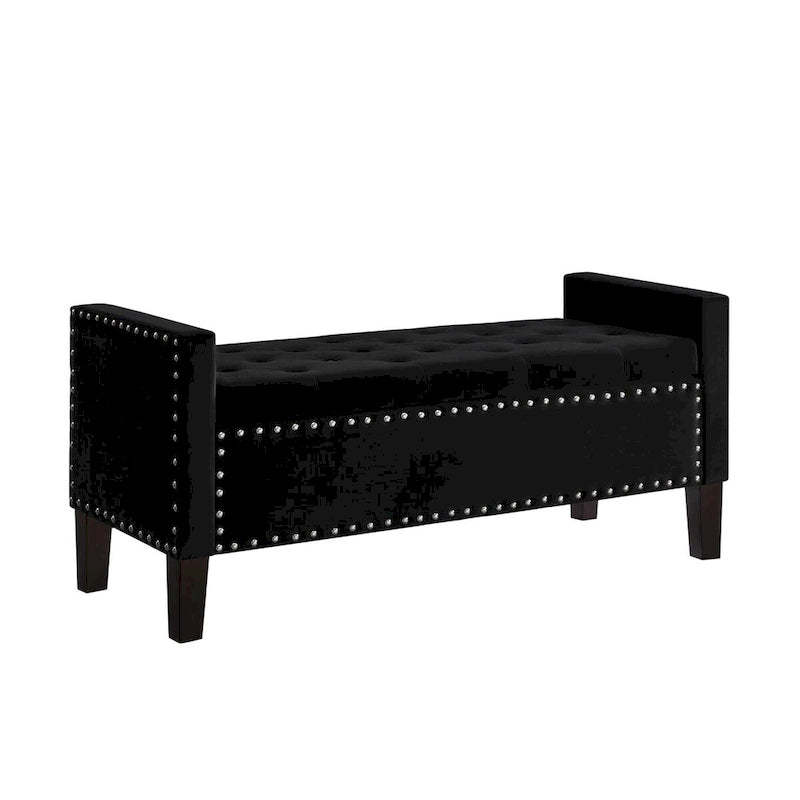 Upholstered Tufted Button Storage Bench with Nailhead Trim