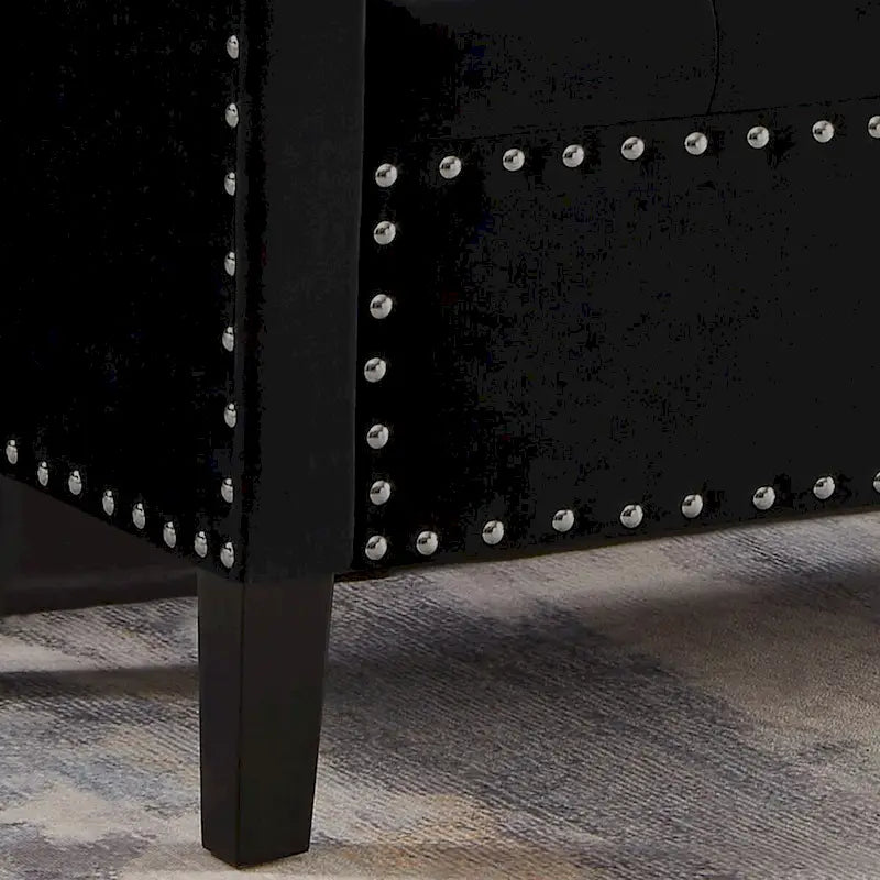 Upholstered Tufted Button Storage Bench with Nailhead Trim