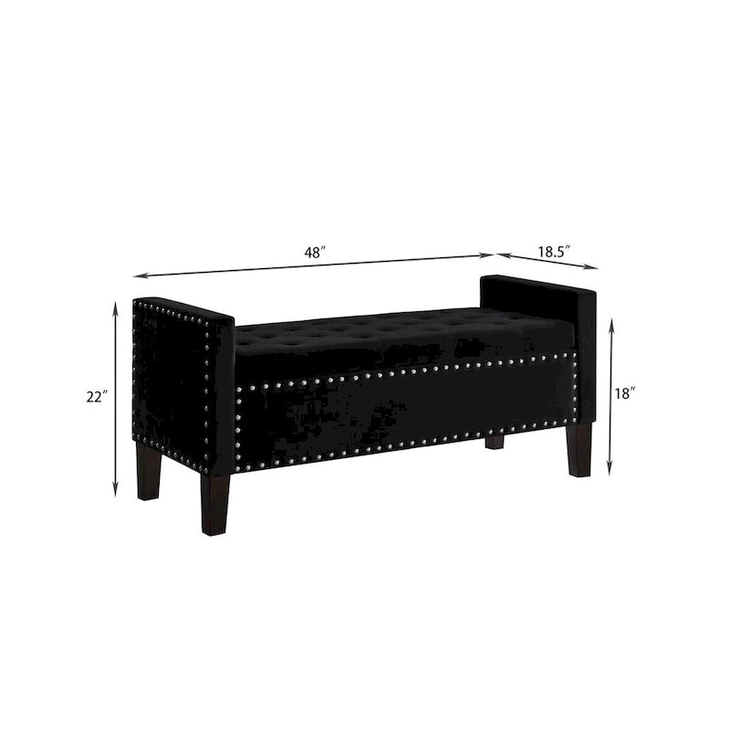 Upholstered Tufted Button Storage Bench with Nailhead Trim