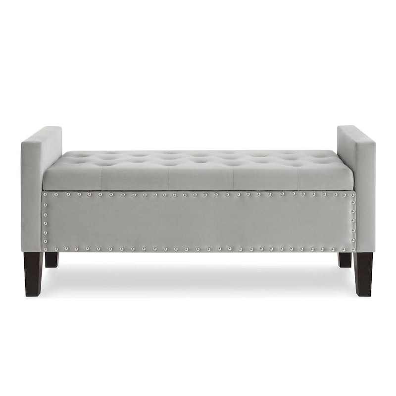 Upholstered Tufted Button Storage Bench with Nailhead Trim