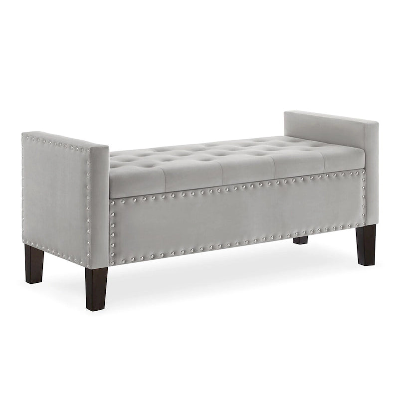 Upholstered Tufted Button Storage Bench with Nailhead Trim