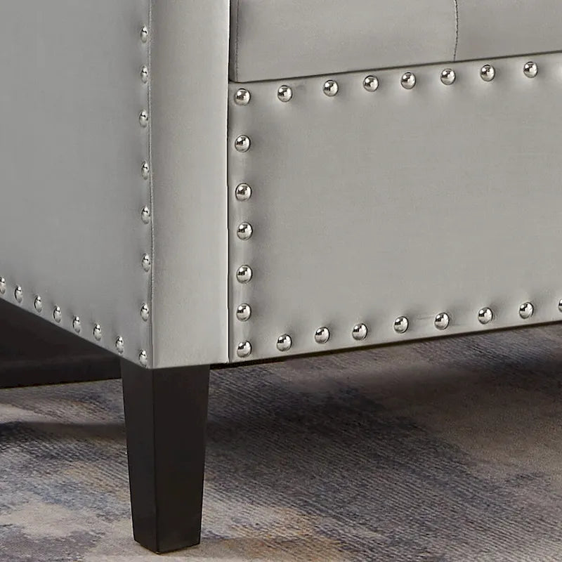 Upholstered Tufted Button Storage Bench with Nailhead Trim