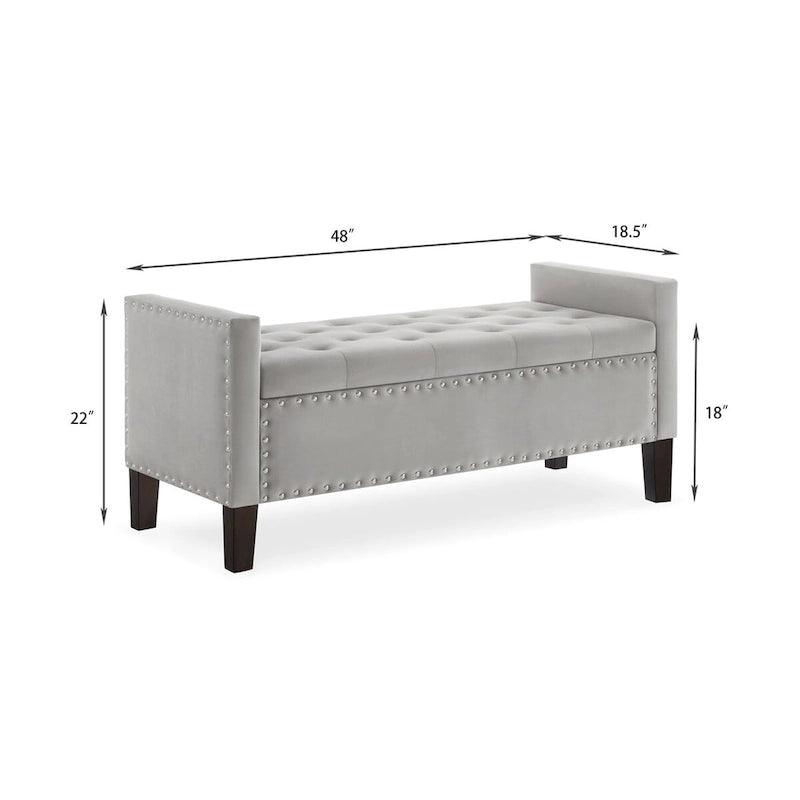 Upholstered Tufted Button Storage Bench with Nailhead Trim