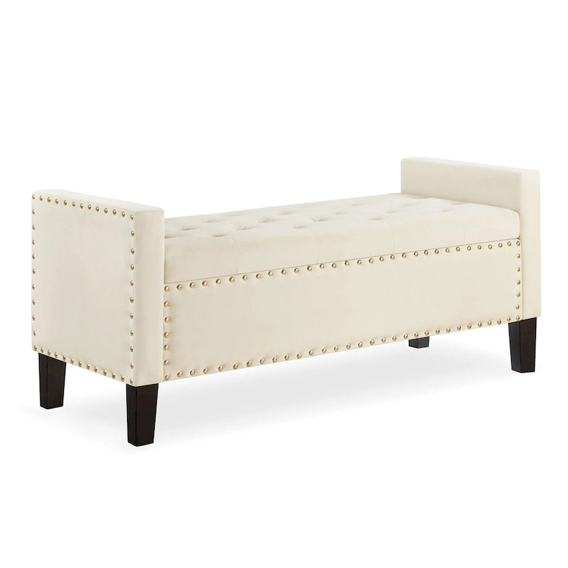 Upholstered Tufted Button Storage Bench with Nailhead Trim
