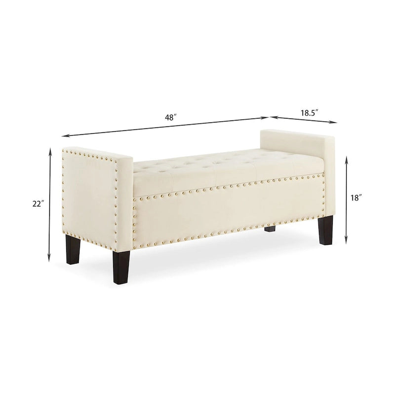 Upholstered Tufted Button Storage Bench with Nailhead Trim