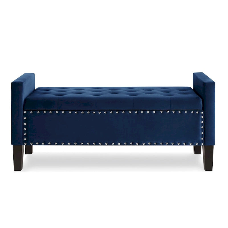 Upholstered Tufted Button Storage Bench with Nailhead Trim