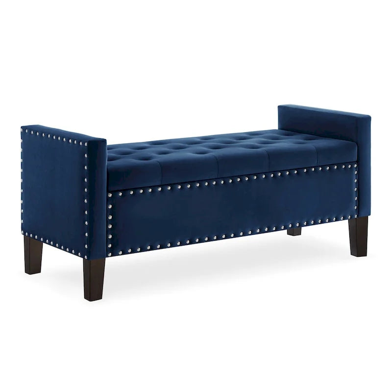 Upholstered Tufted Button Storage Bench with Nailhead Trim