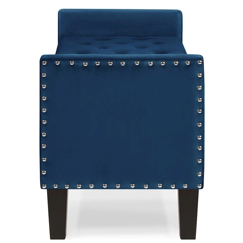 Upholstered Tufted Button Storage Bench with Nailhead Trim